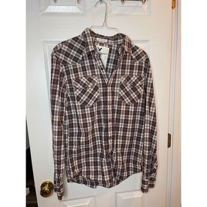 American Eagle Brown Plaid Button Down Long Sleeve